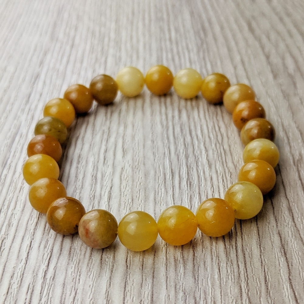 Yellow Jade 8mm Natural Gemstone Handmade Stretch Bracelet